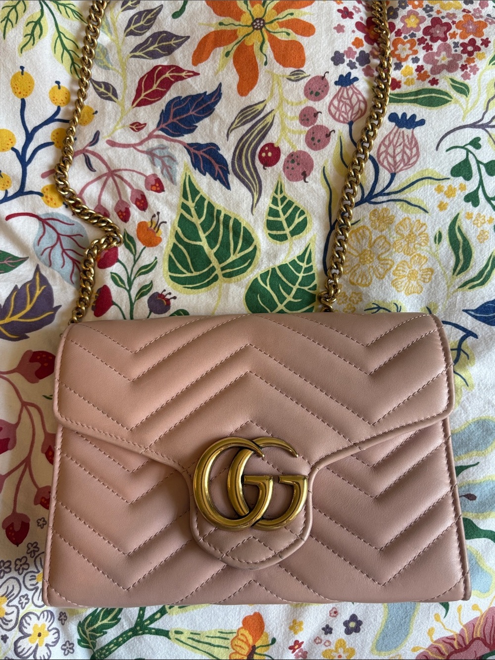 Gucci Marmont Leather Crossbody Wallet on Chain with Gold Hardware